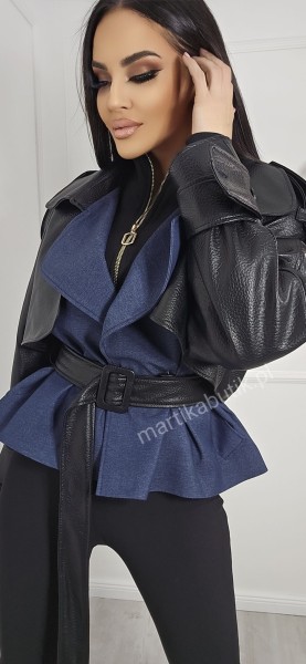 Wiosenny płaszcz La Milla jeans+skóra