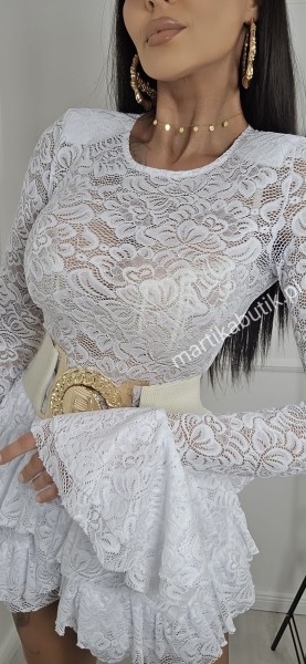 Koronkowe body falbanka białe