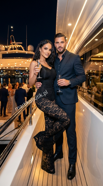 Kombinezon z broszką MIRIAM dzwony koronka