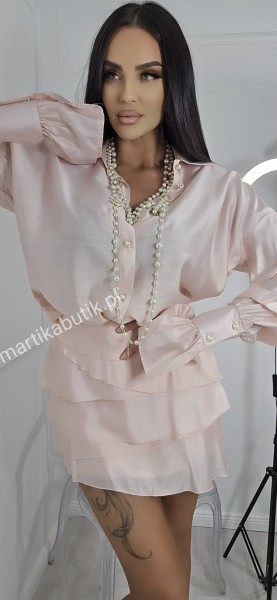 Komplet mgiełka spodenki pudrowy LA MILLA