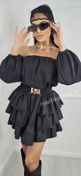 Sukienka z paskiem czarna LA DIVA 