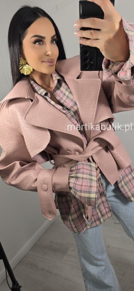 Skórzana ramoneska z paskiem PINK LA MILLA