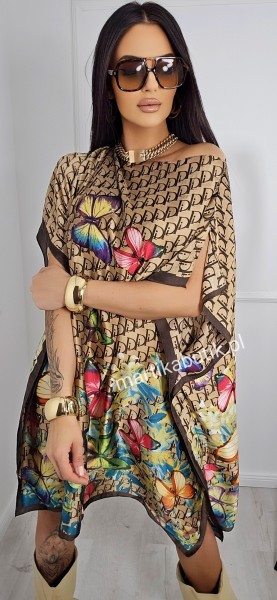 Multifunkcyjne jedwabne ponczo apaszka brąz