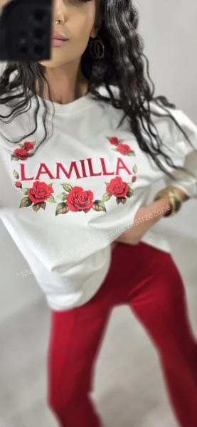T-shirt  róże haft biały La Milla 
