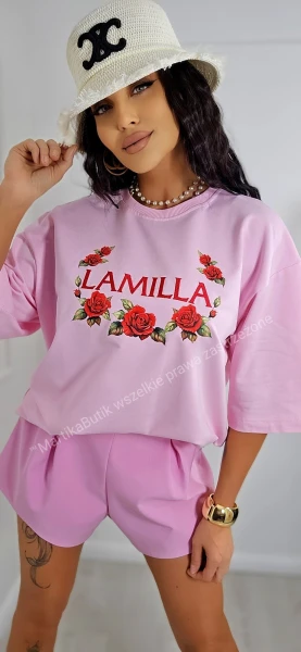 T-shirt  róże haft różowy La Milla  