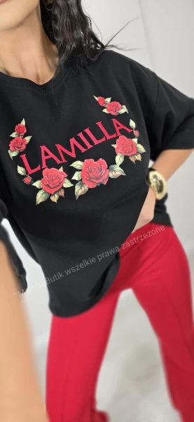 T-shirt  róże haft czarny La Milla  
