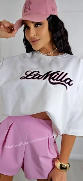 T-shirt logo haft róż La Milla  