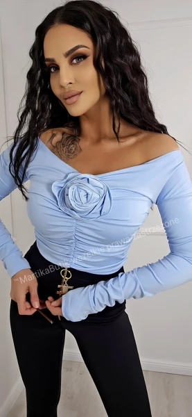 Bluzka z różą błękit La Diva 