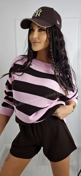 Komplet sweterkowy różowo- brązowy LA MILLA