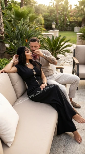 Elegancki komplet lniany z gorsetowym wiązaniem czarny La Diva