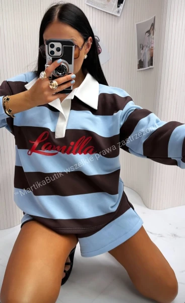 Komplet w paski błękitno-czekoladowy La Milla