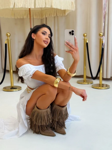 Komplet muślinowy ze spódnicą maxi biały