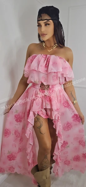 Sukienko- kombinezon ramiączka LA DIVA pink flower