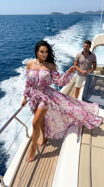 Sukienko- kombinezon szyfon purple flower LA DIVA 