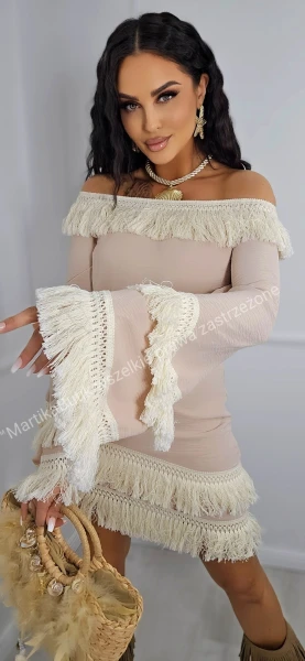 Komplet BOHO z frędzlami beż