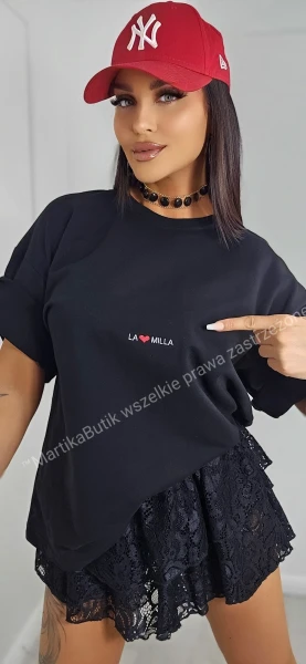 T-shirt logo haft czarny La Milla  