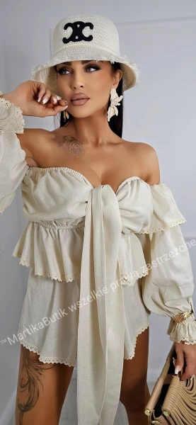 Komplet lniany boho spodenki+top len