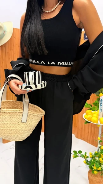 Top logowany czarny LA MILLA
