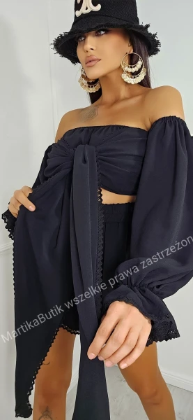 Set boho krepa czarny LA DIVA 