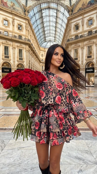 Sukienka róże len LA DIVA